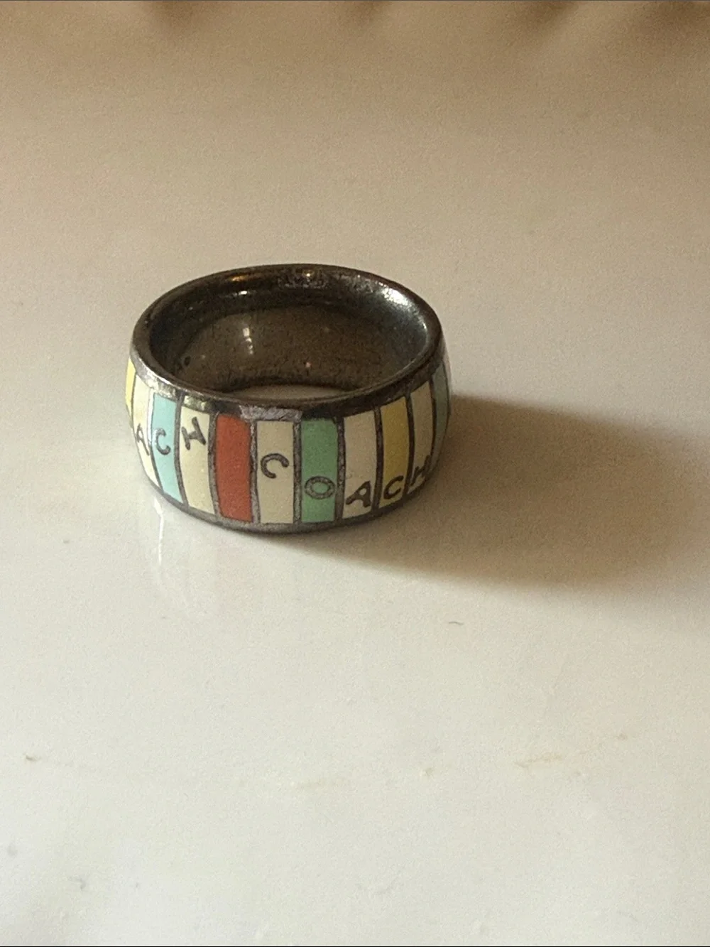 COACH Legacy Striped Silver Ring